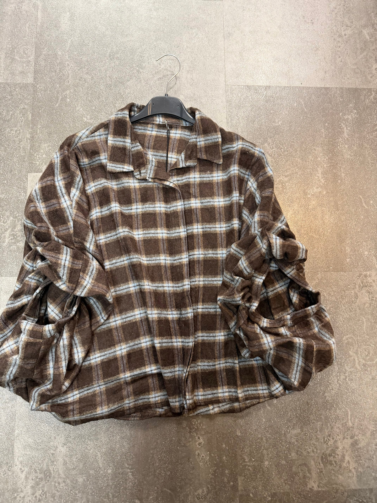 Blouse stof Vlindermouw Ruit I Bruin/Lichtblauw