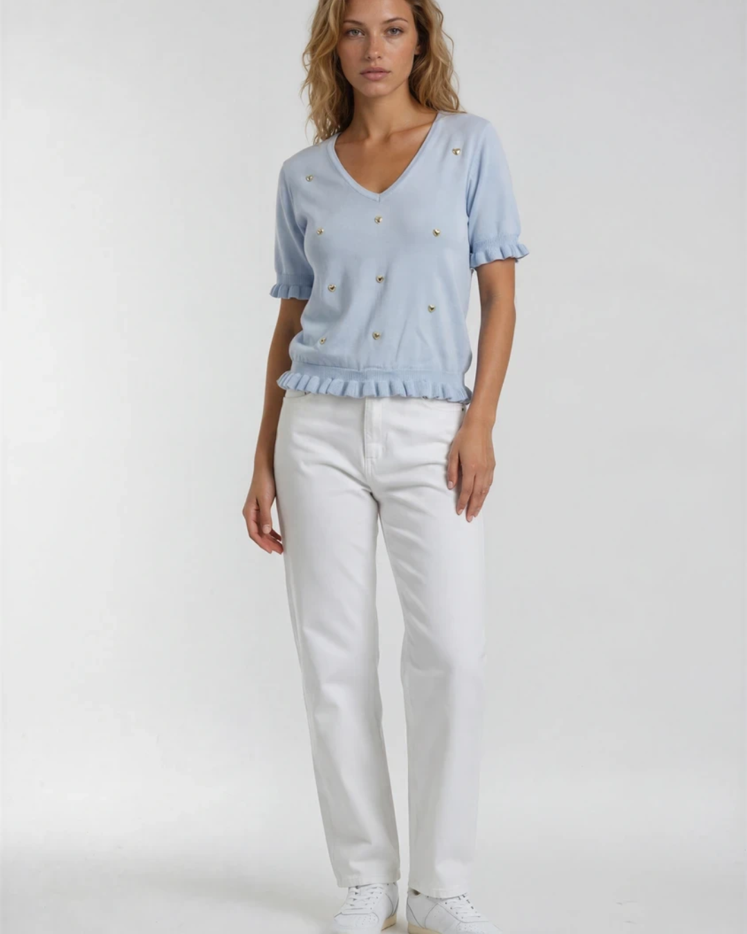 Trui goude hartjes By Clara | Licht Blauw