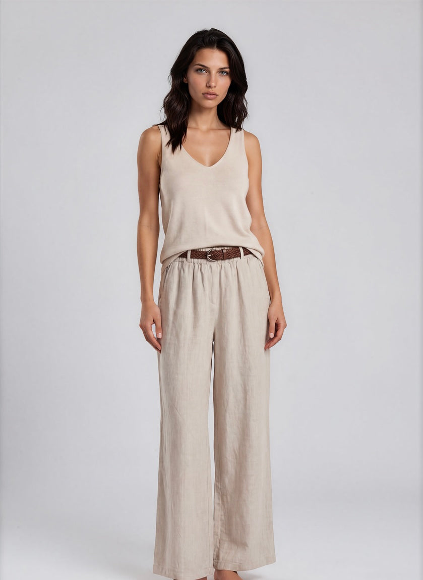 Broek Linnen riem I Beige