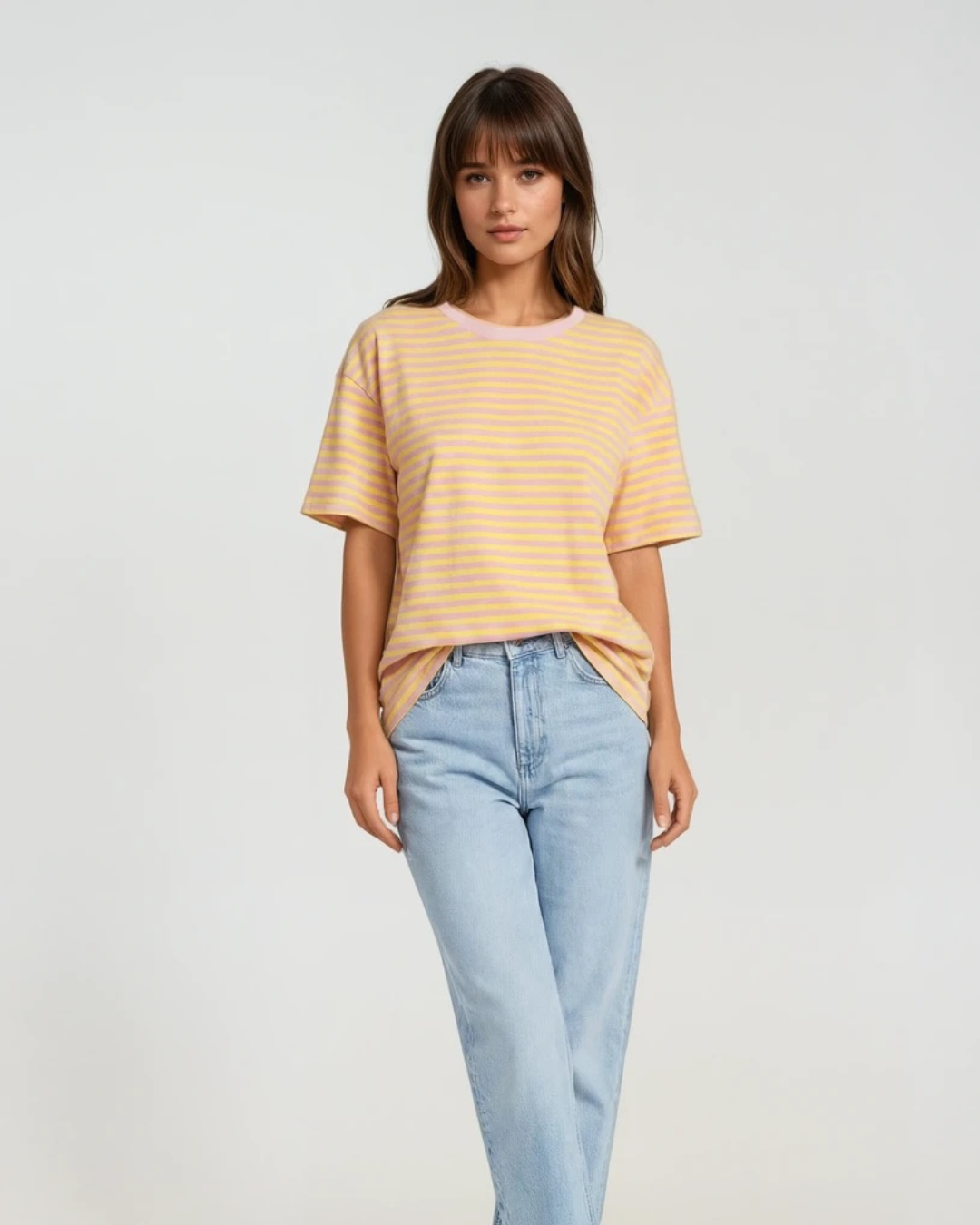 T-shirts Streep I Geel/ Rose