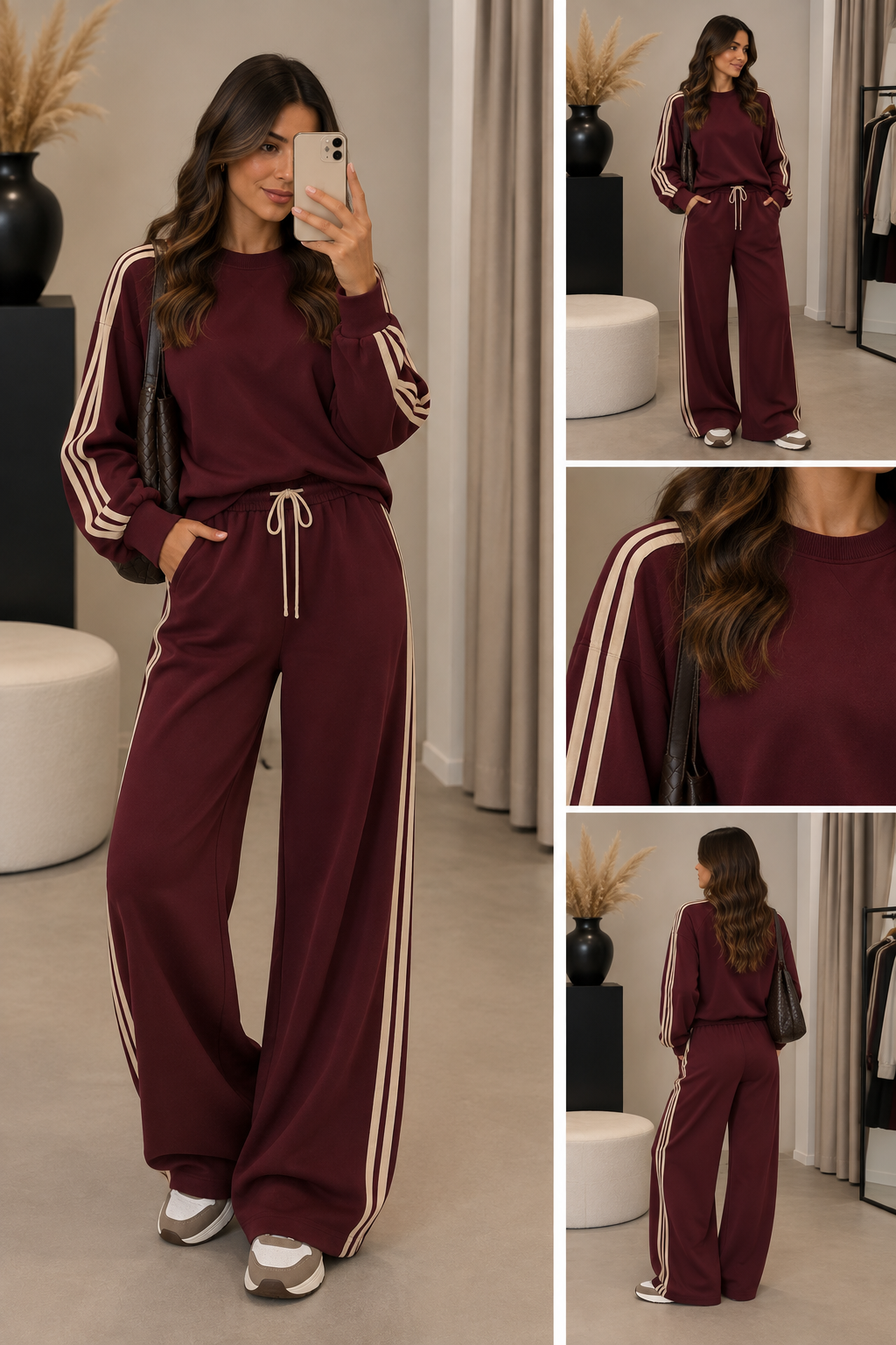 Comfy set streep I Bordeaux