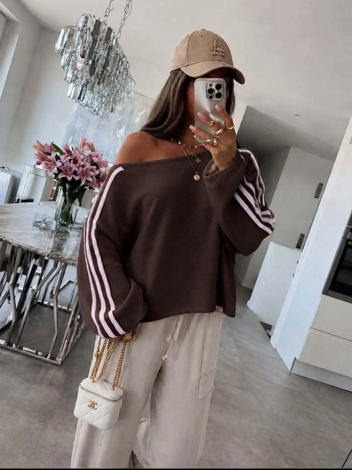 Trui off shoulder bies I Bruin