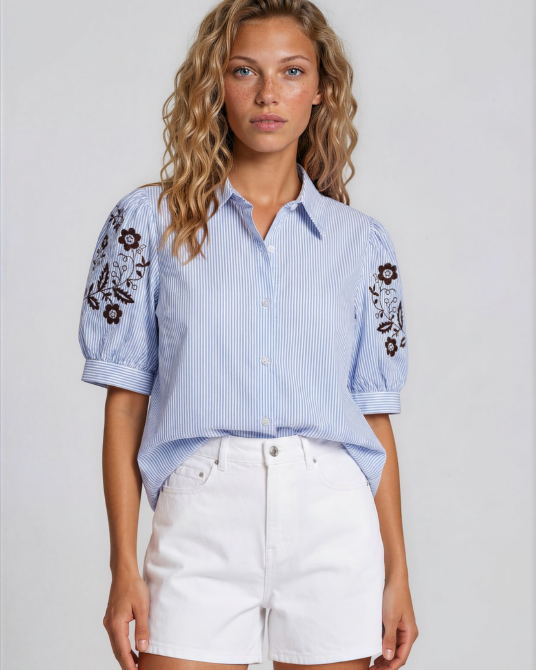 Blouse Gimme Richery bloem mouw I Blauw/bruin