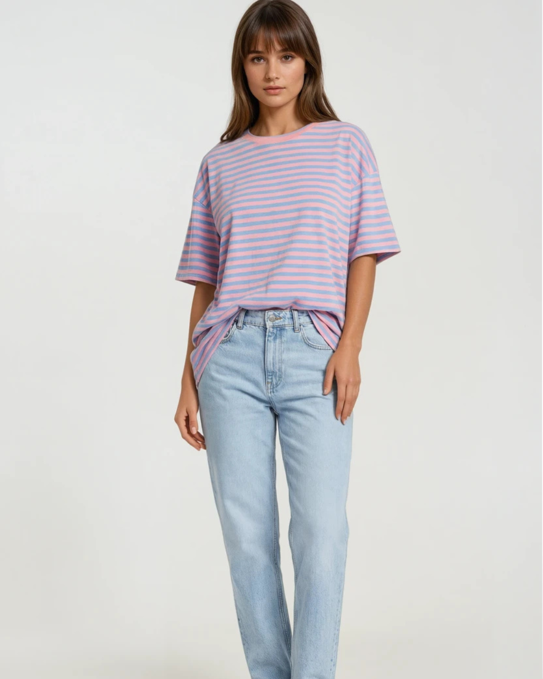 T-shirts Streep oversized |Rose/Blauw
