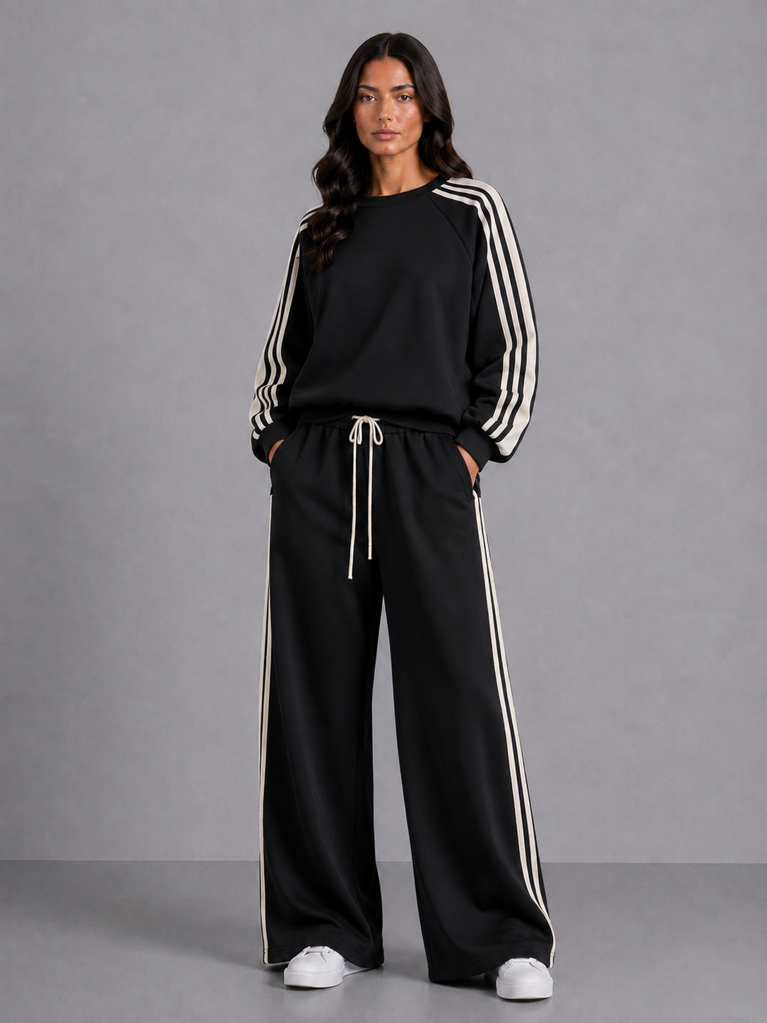 Comfy set streep I Zwart