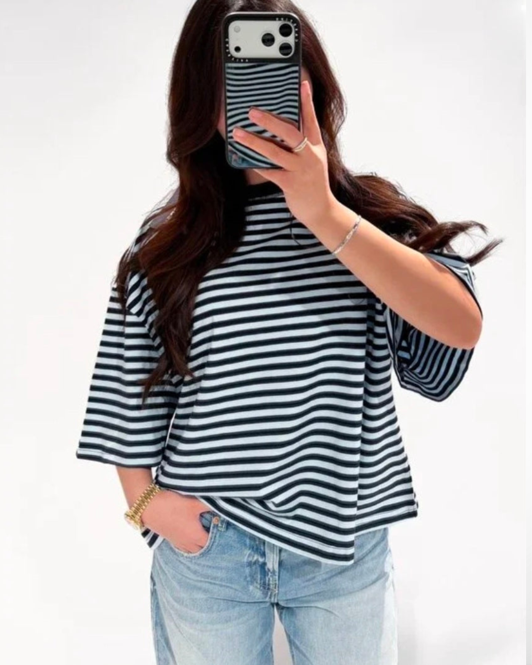 T-shirts kortemouw | Navy/ Sea blue Streep