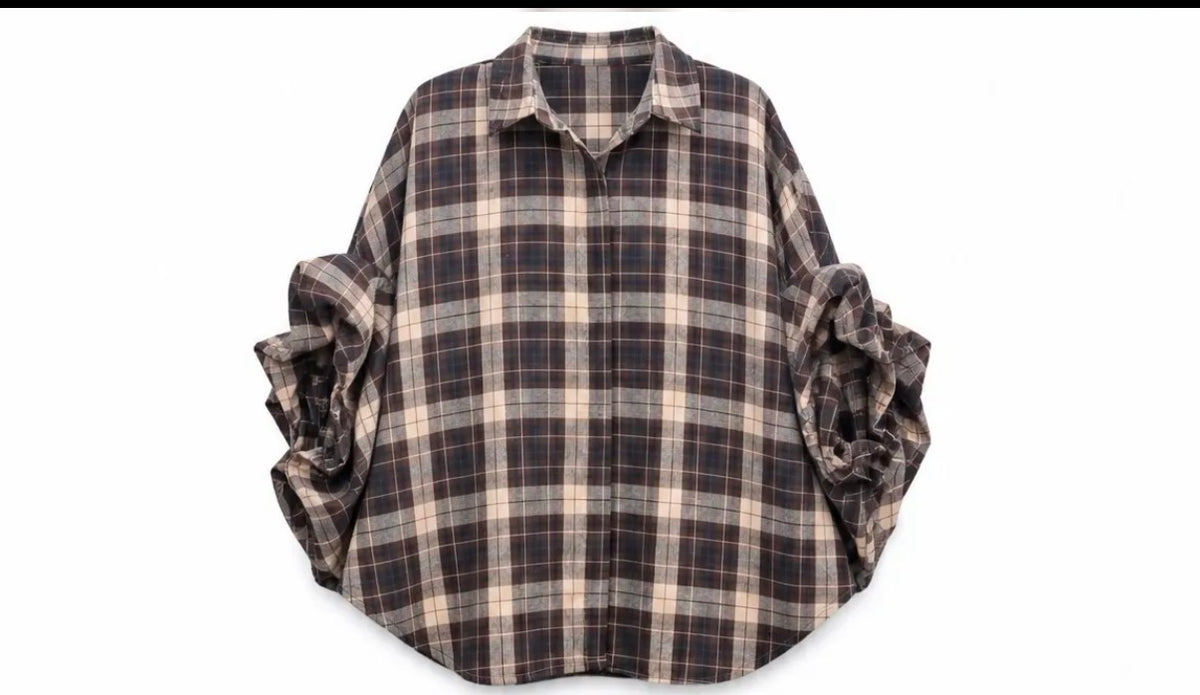 Blouse stof houthakker Vlindermouw I Bruin