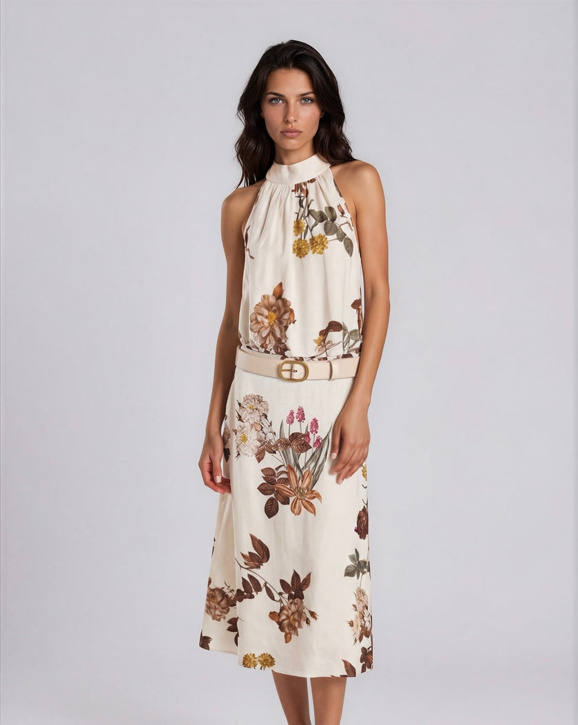 Top haltertop Gimme richery Bloem I Beige