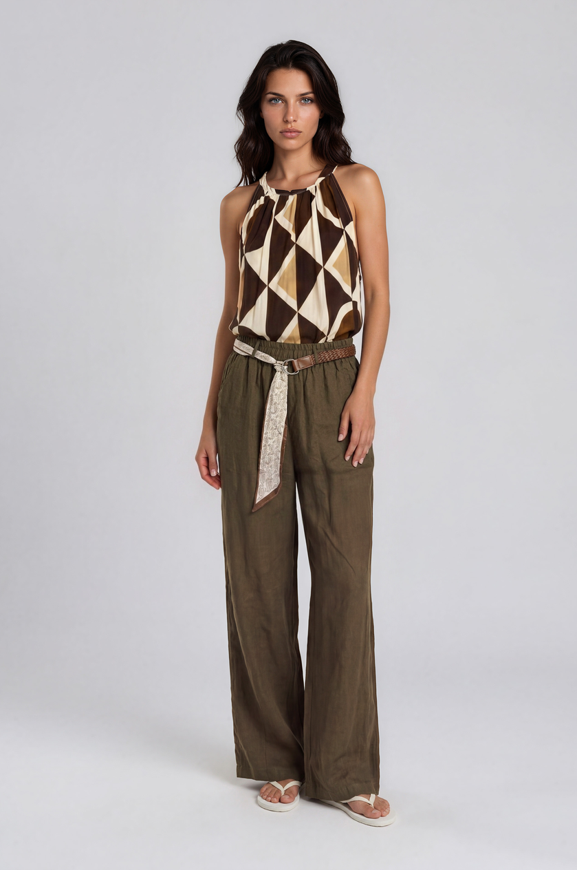 Broek Linnen Riem I Choco Bruin