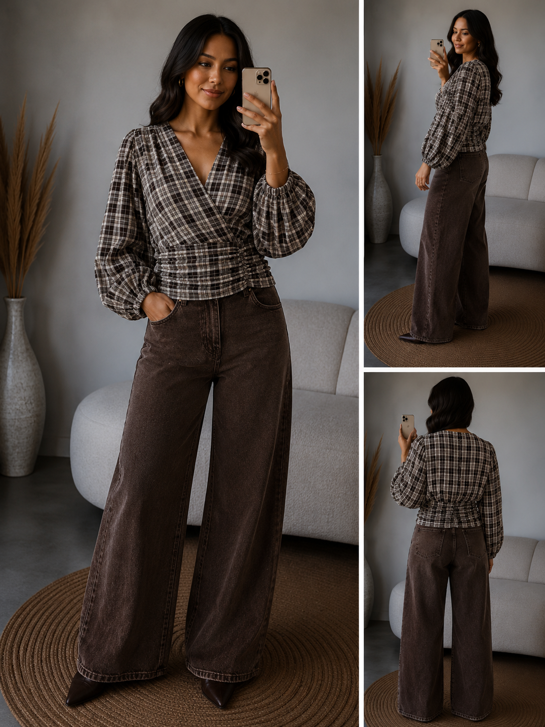 Blouse Top Ruit |Bruin