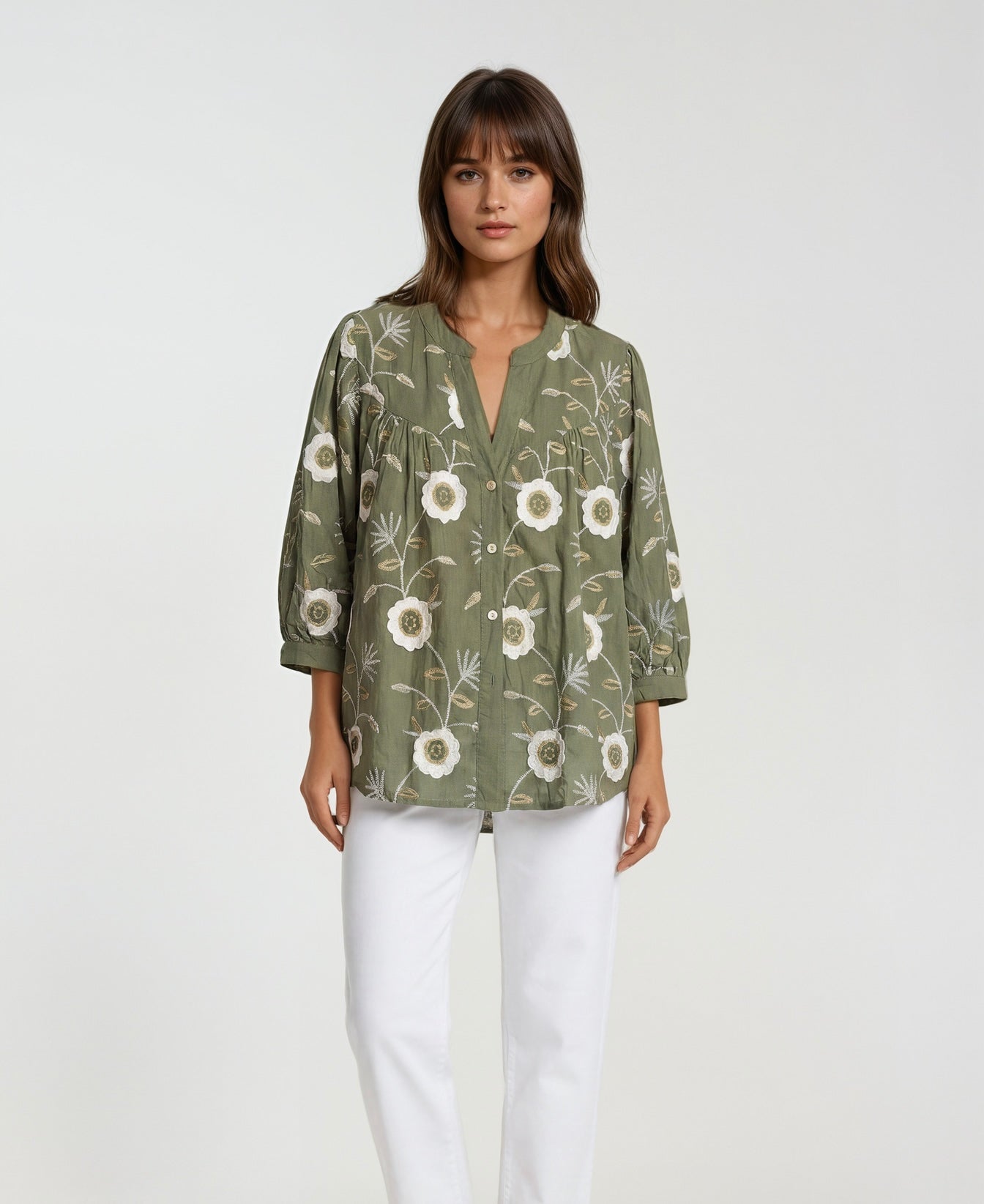 Blouse Gimme Richery bloem I Groen/ Goud