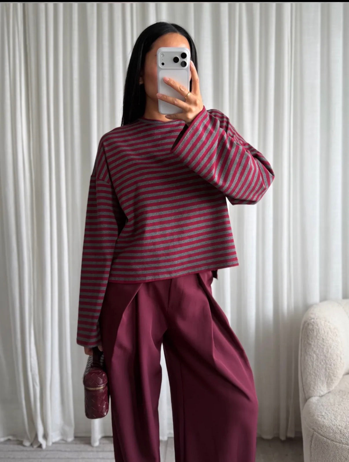 Longsleeve streep | Bordeaux/Grijs