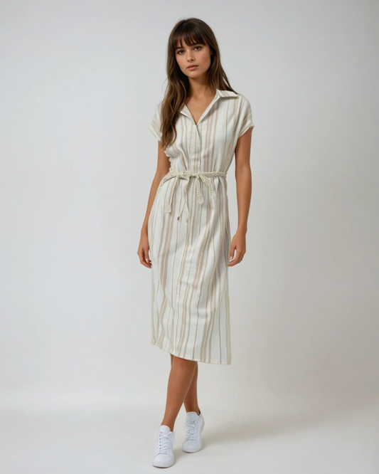 Linnen blouse jurk I Beige