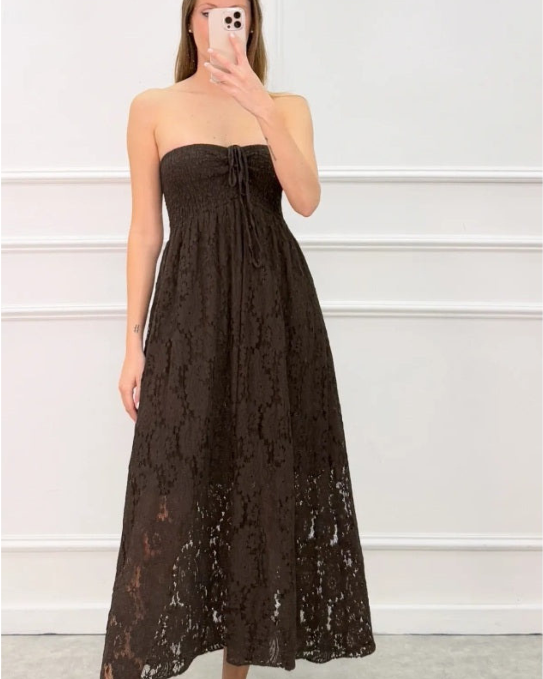Jurk Off Shoulder Kant | Bruin