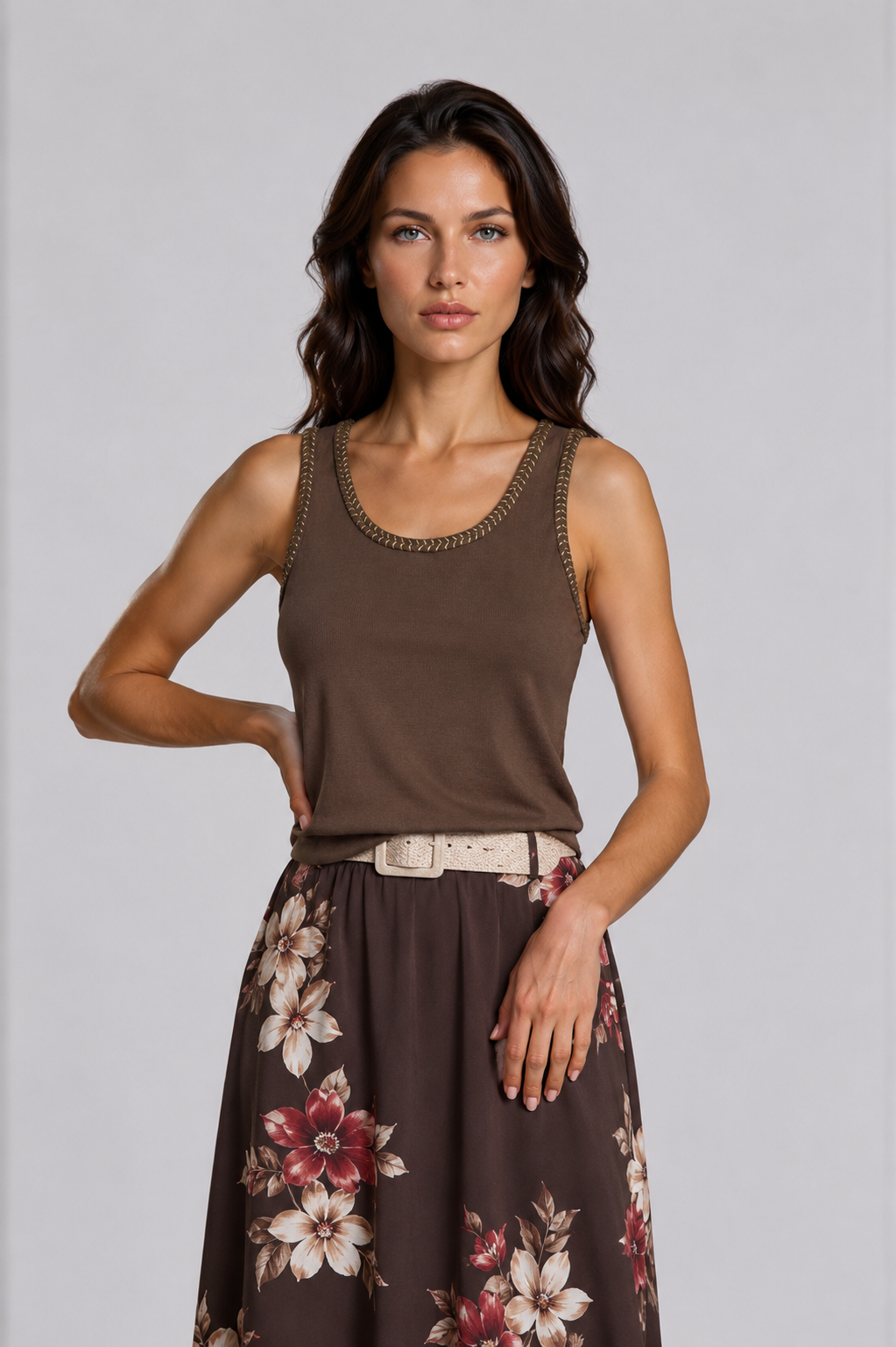 Gimme Ricceri Rib top I Bruin/Goud