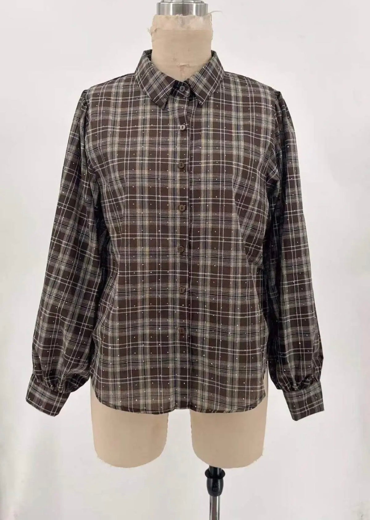 Blouse Ruit glitter I Bruin