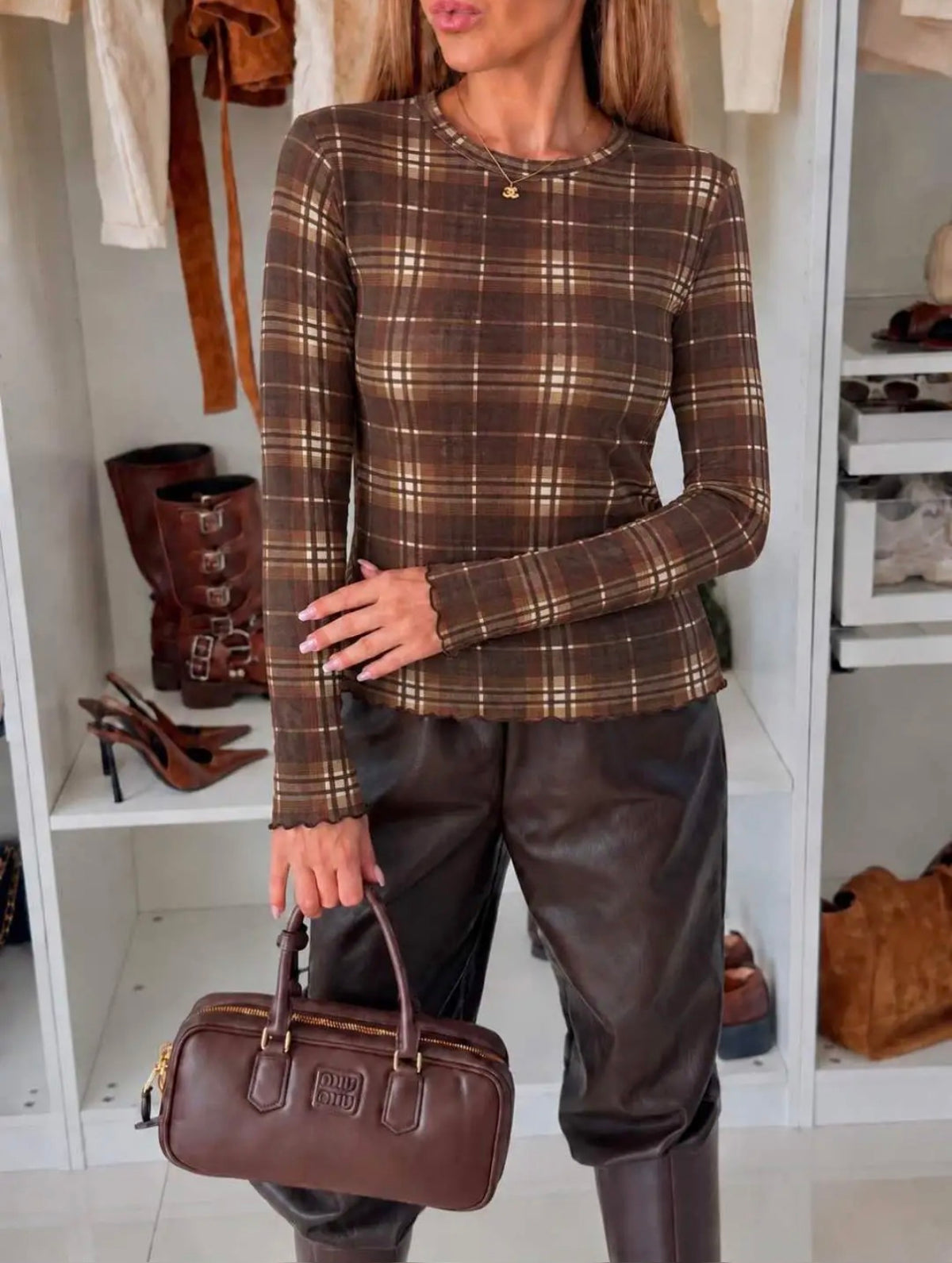 Top cashmere Ruit I Bruin