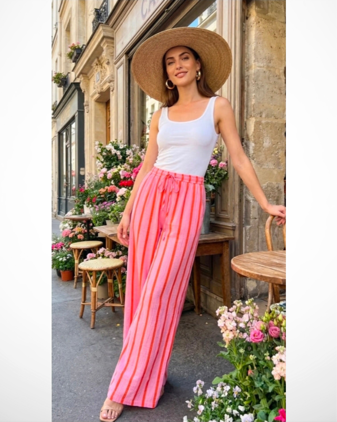 Broek Wide-Leg Rose | Streep rood