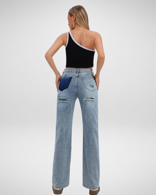 Hello miss - Wide leg jeans scratch pocket I Blauw