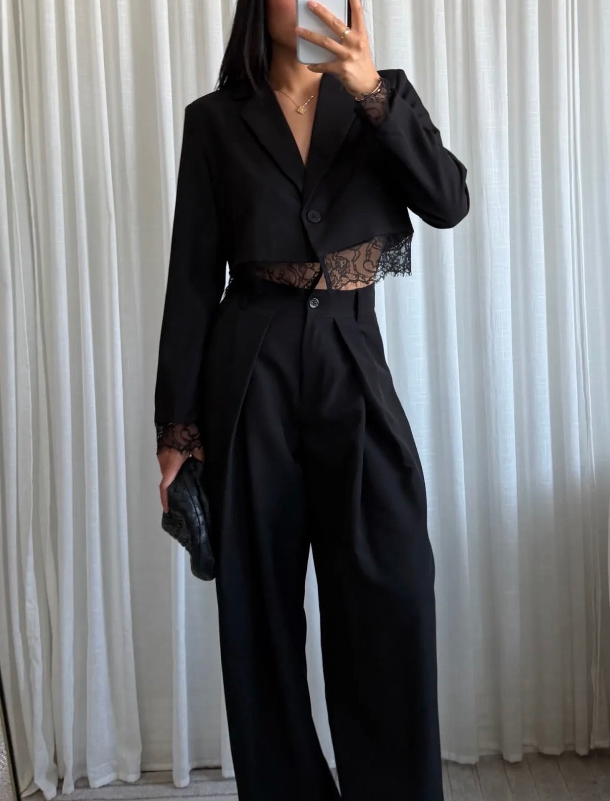 Blazer lace crop | Zwart