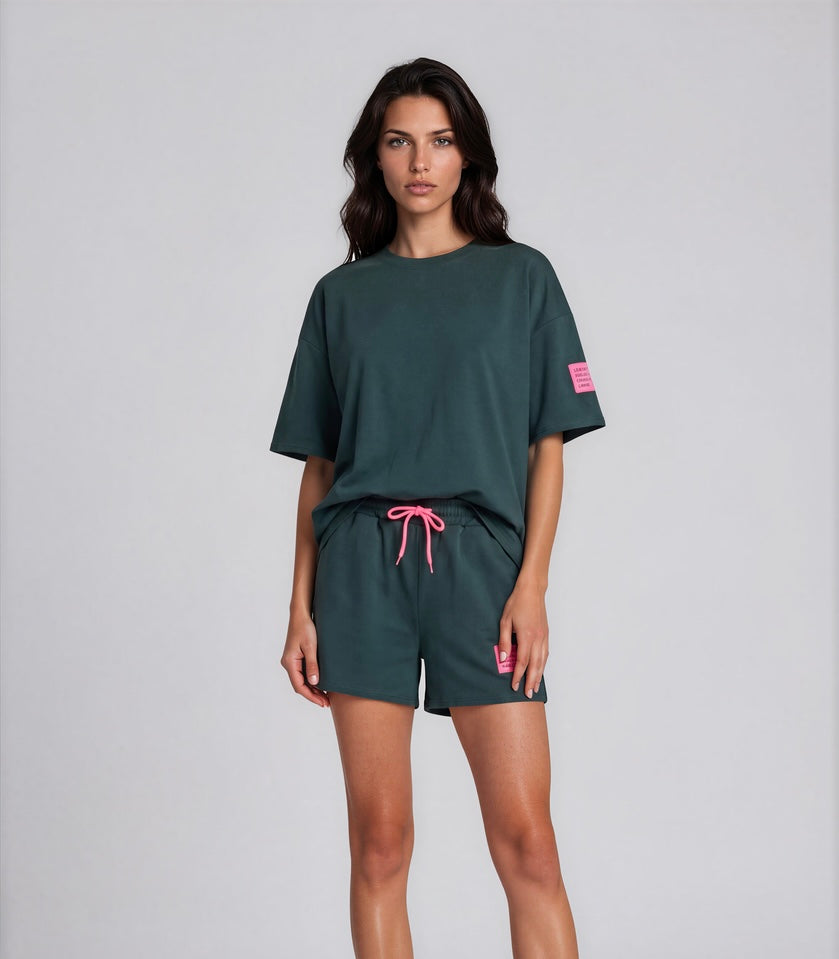 Comfy set badge summer I petrol groen/rose