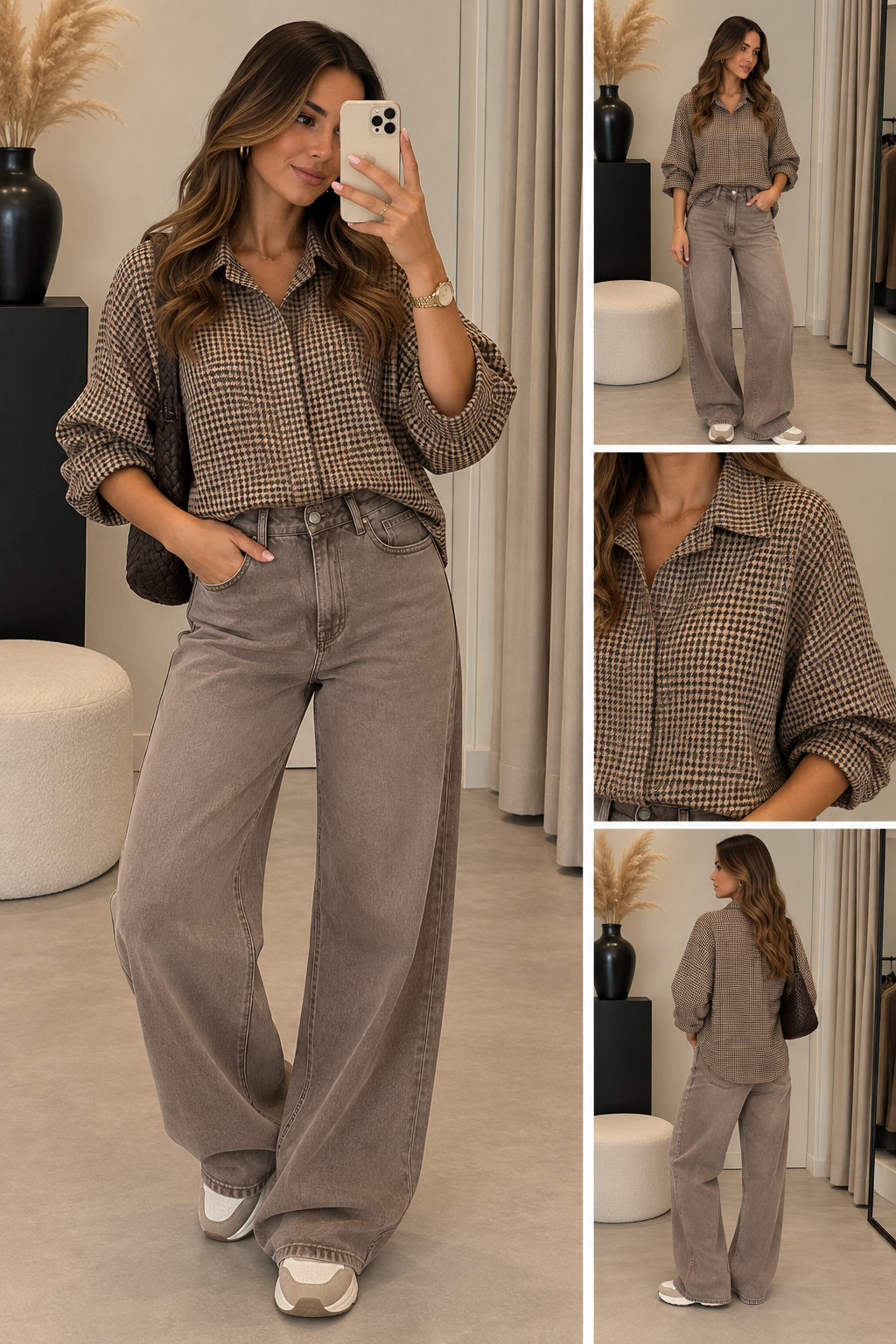Blouse stof Gemma riccery Vlindermouw Ruit I Bruin