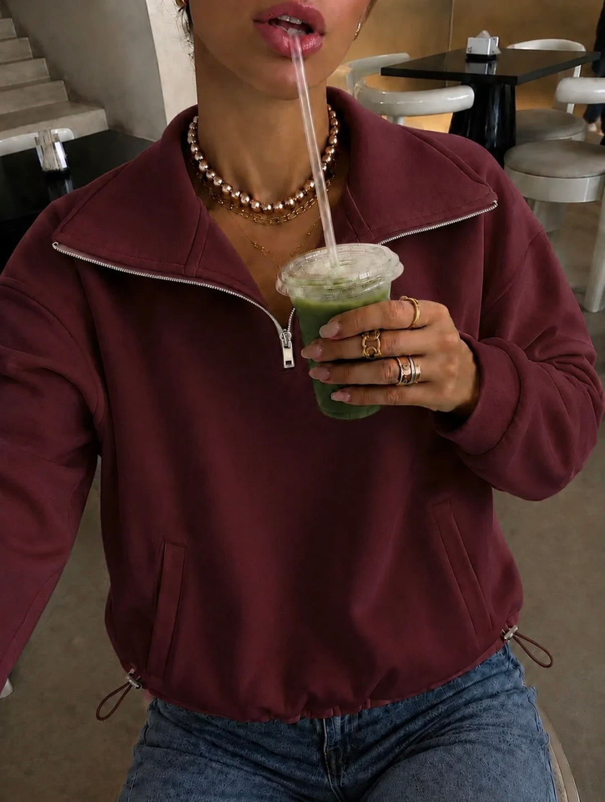 Sweater zip I Bordeaux