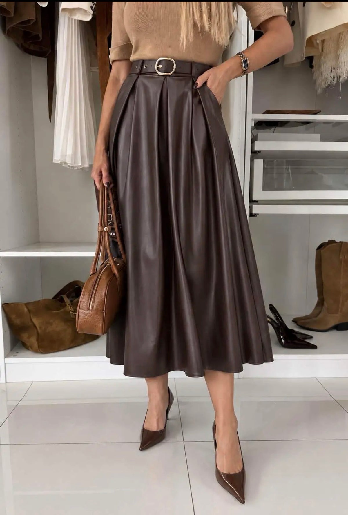 Rok Leatherlook riem I Bruin