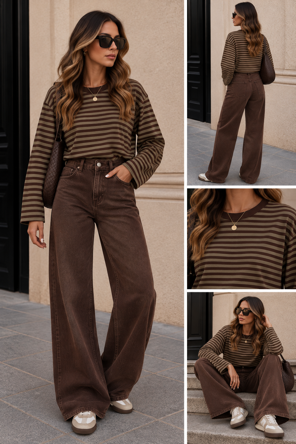 T-Shirt Longsleeve streep | Army/Bruin