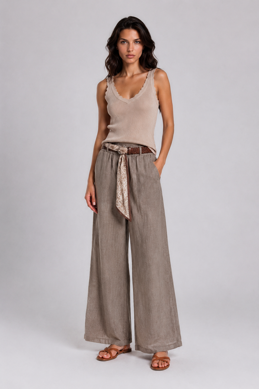Broek Linnen Riem I Taupe