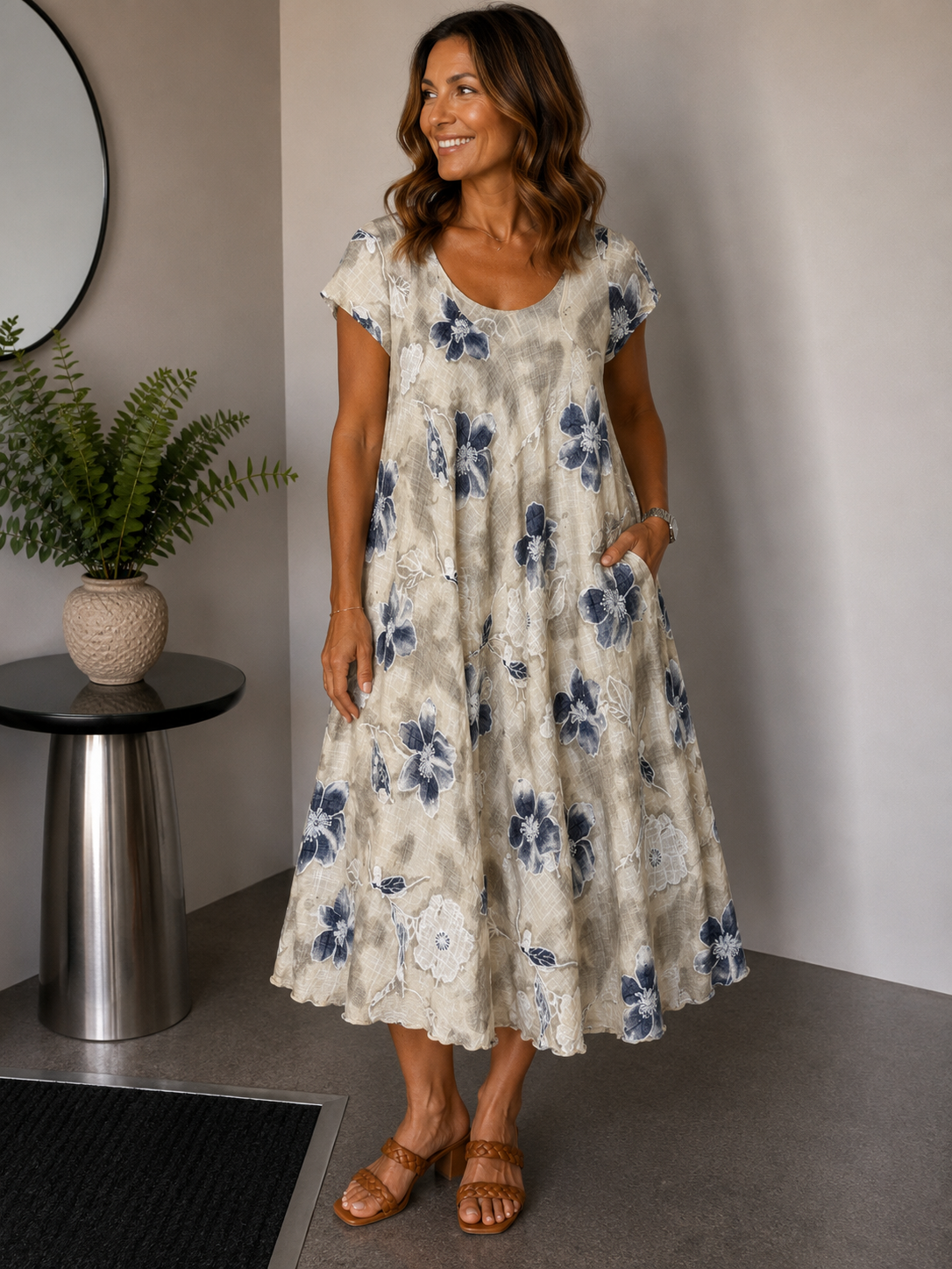 Jurk/Tuniek Luchtig I Bloem Wit/blauw