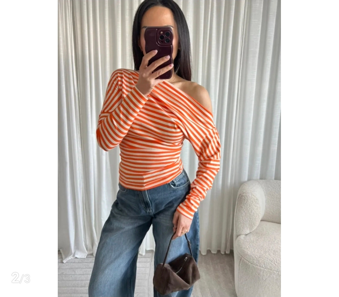 Off-Shoulder Top streep | Oranje