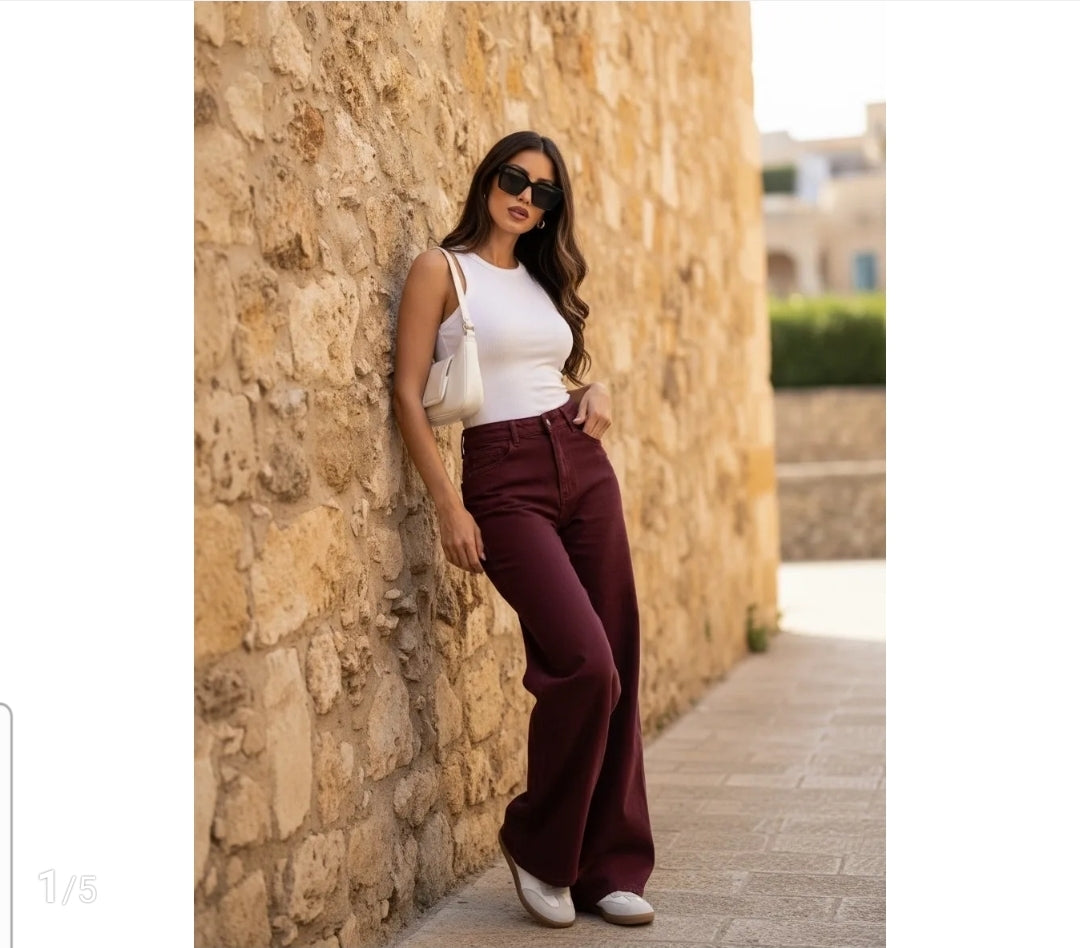 Wide-Leg Jeans | Bordeau