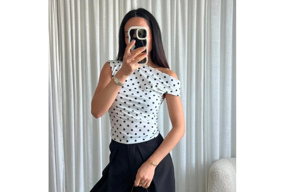 Top Off-Shoulder Stippe | Wit