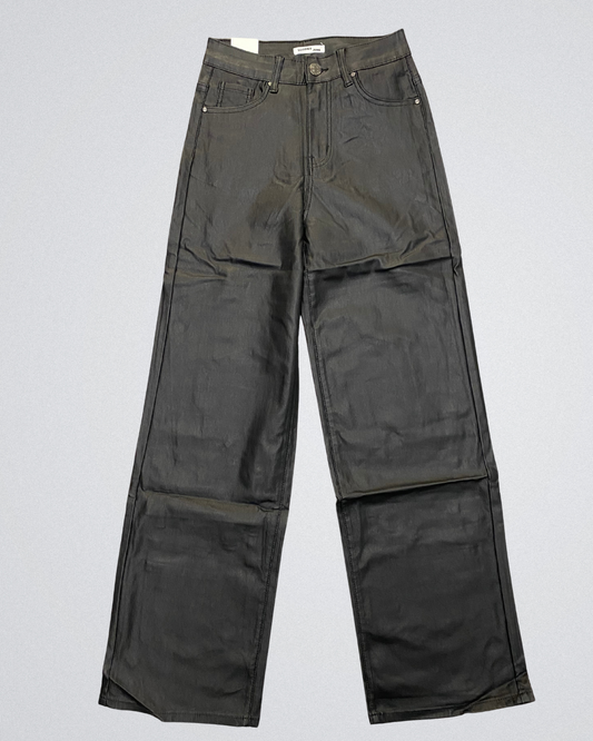 Leather look broek wide-leg mat I Zwart