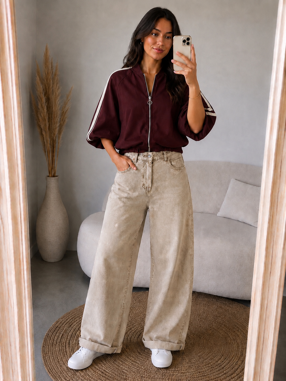 Bomber jasje 7/8 mouw | Bordeaux