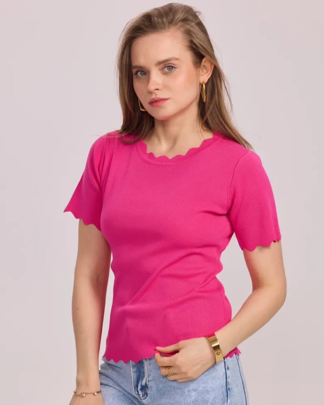 Trui ribble mouw I Fuchsia