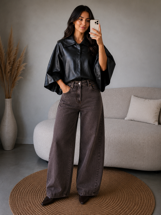 Trenchcoat Leatherlook | Zwart