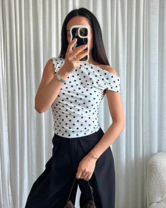 Top Off-Shoulder Stippe | Wit