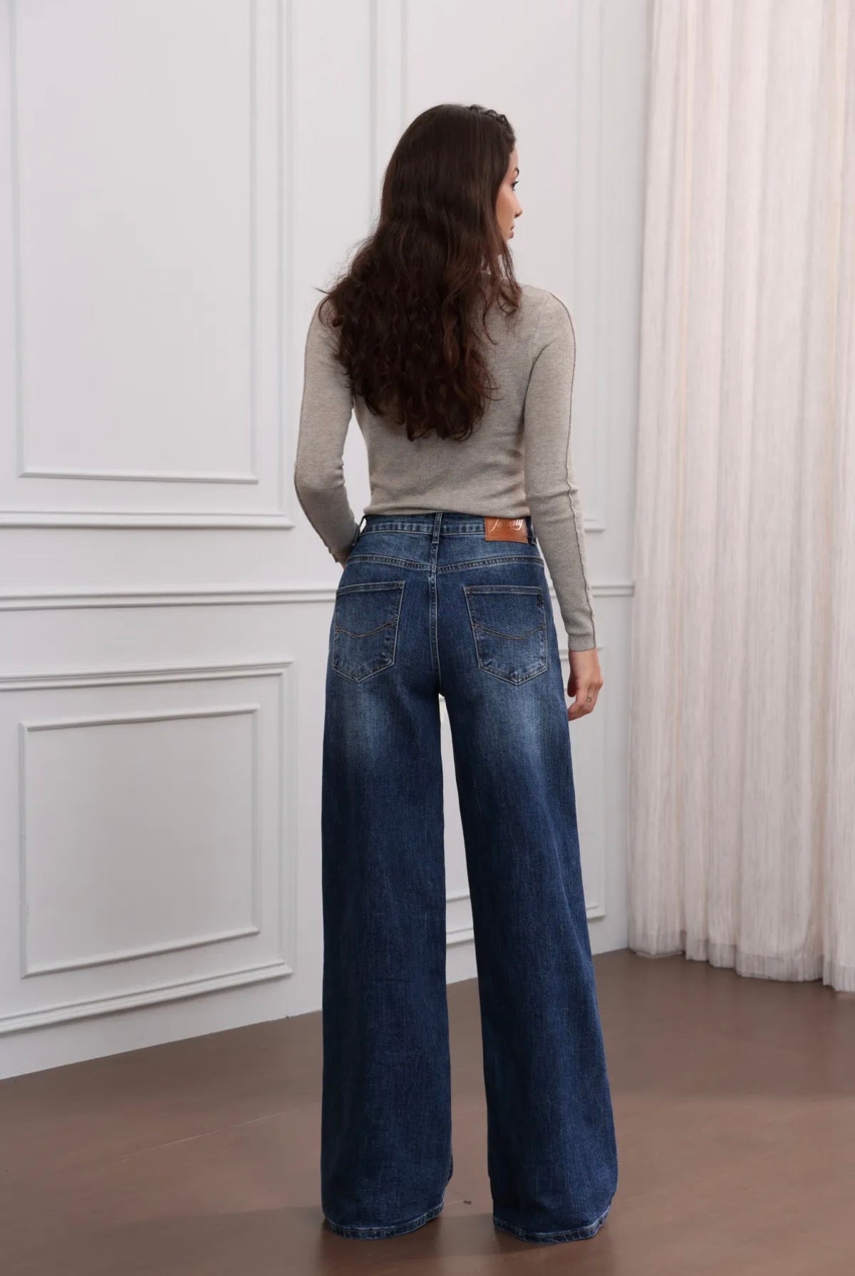 Wide-Leg stretch Jeans | Donker Blauw