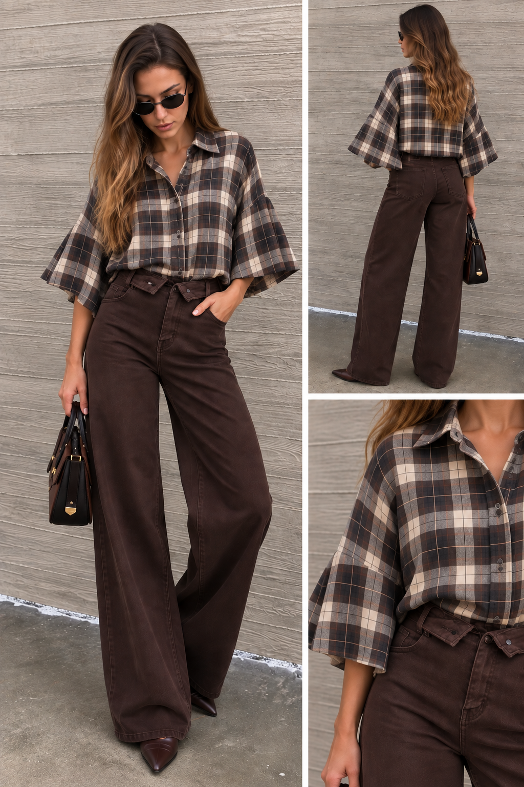 Blouse stof houthakker Vlindermouw I Bruin