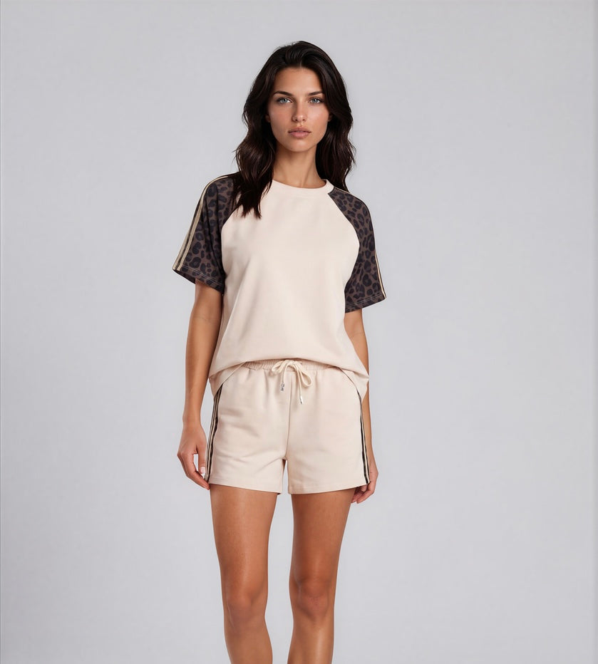 Comfy set badge summer streep I Panter Beige
