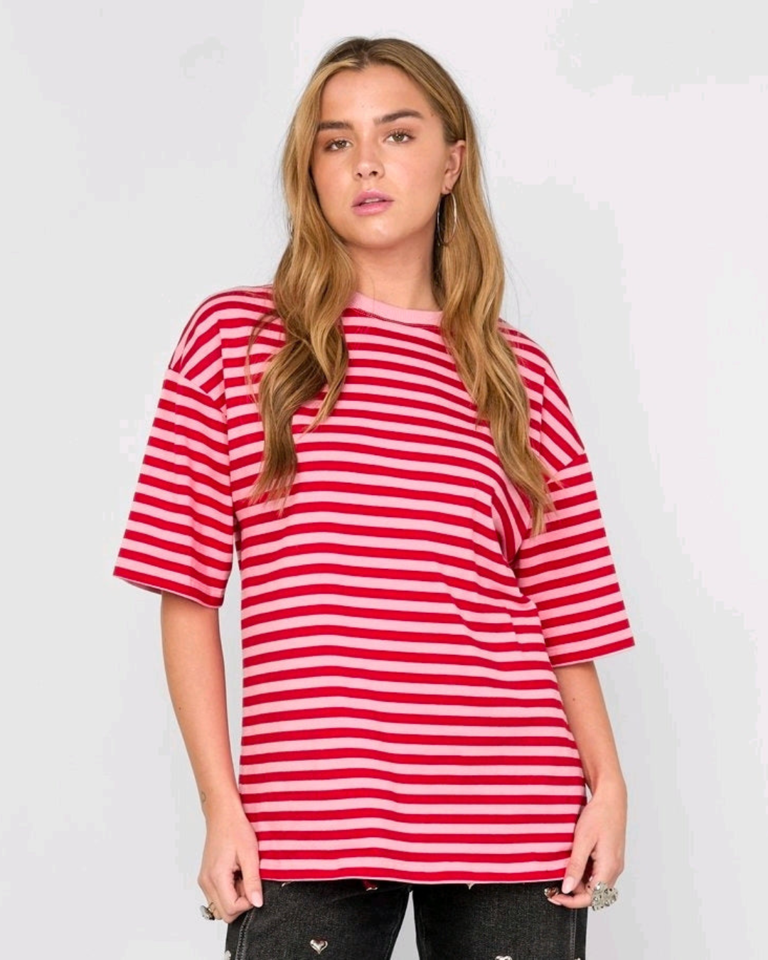 T shirts Streep oversized|Rood