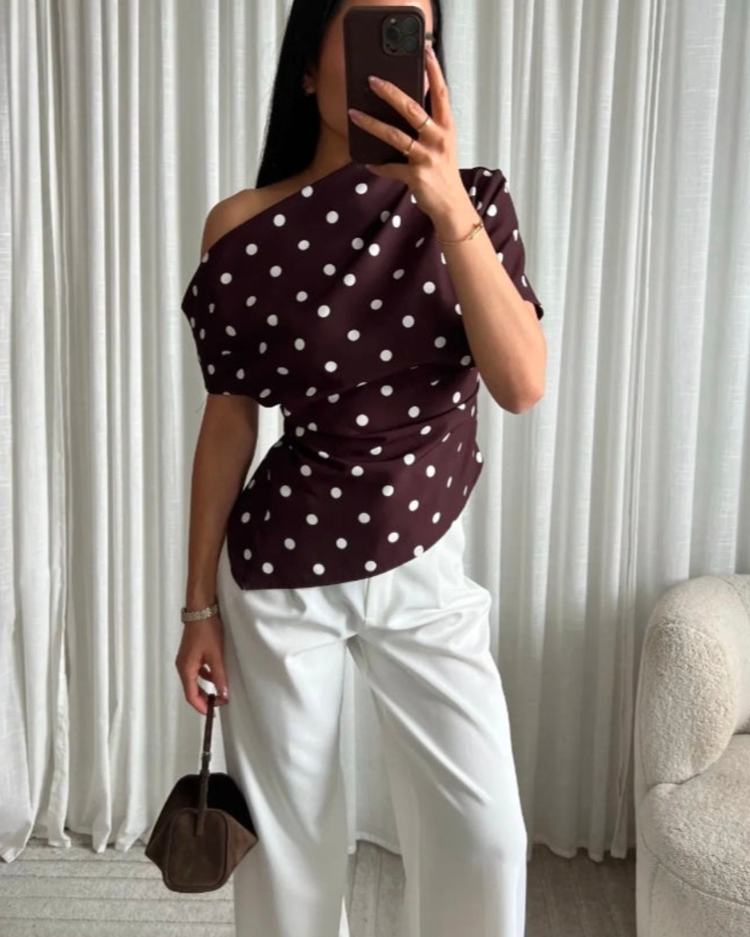 Off-Shoulder Stippe Oversized | Bruin
