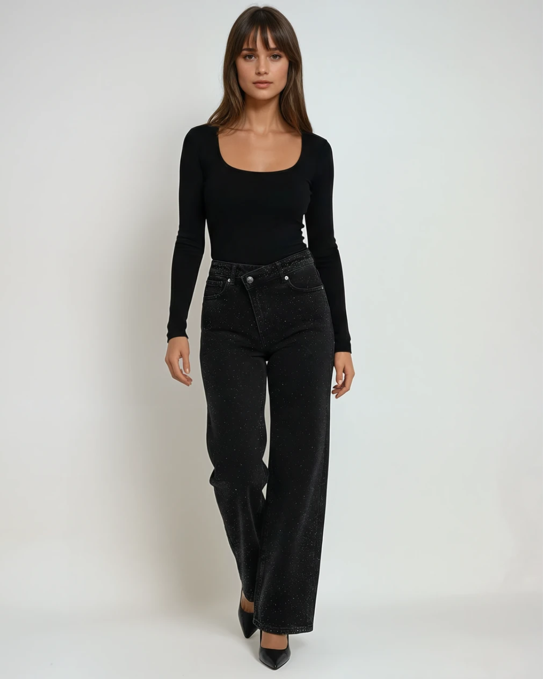 Wide-Leg Glitter jeans | Zwart