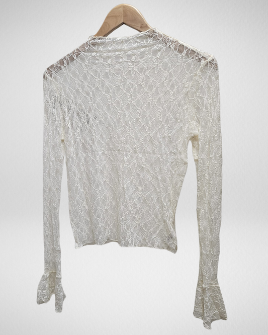 Transparante Top ruffel mouw I Beige