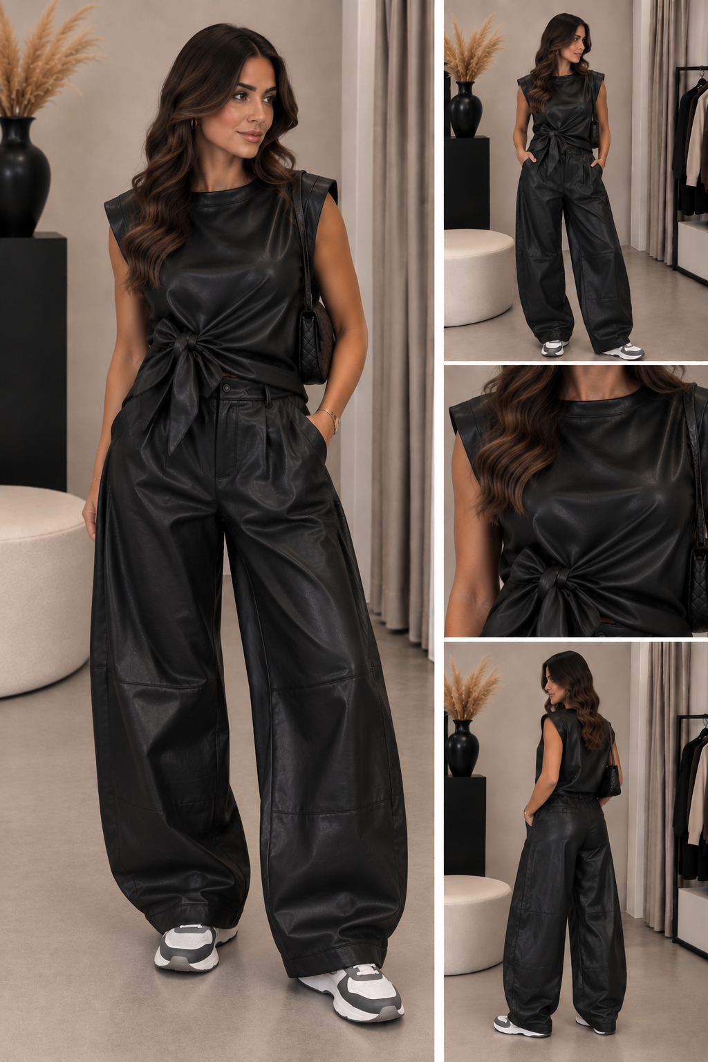 Barrel / Balloon Leather look  I Zwart