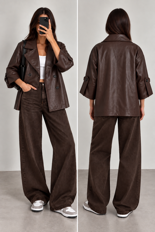 Trenchcoat Leatherlook rechtmodel | Bruin