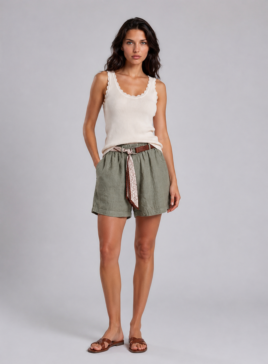 Short Linnen Riem I Groen