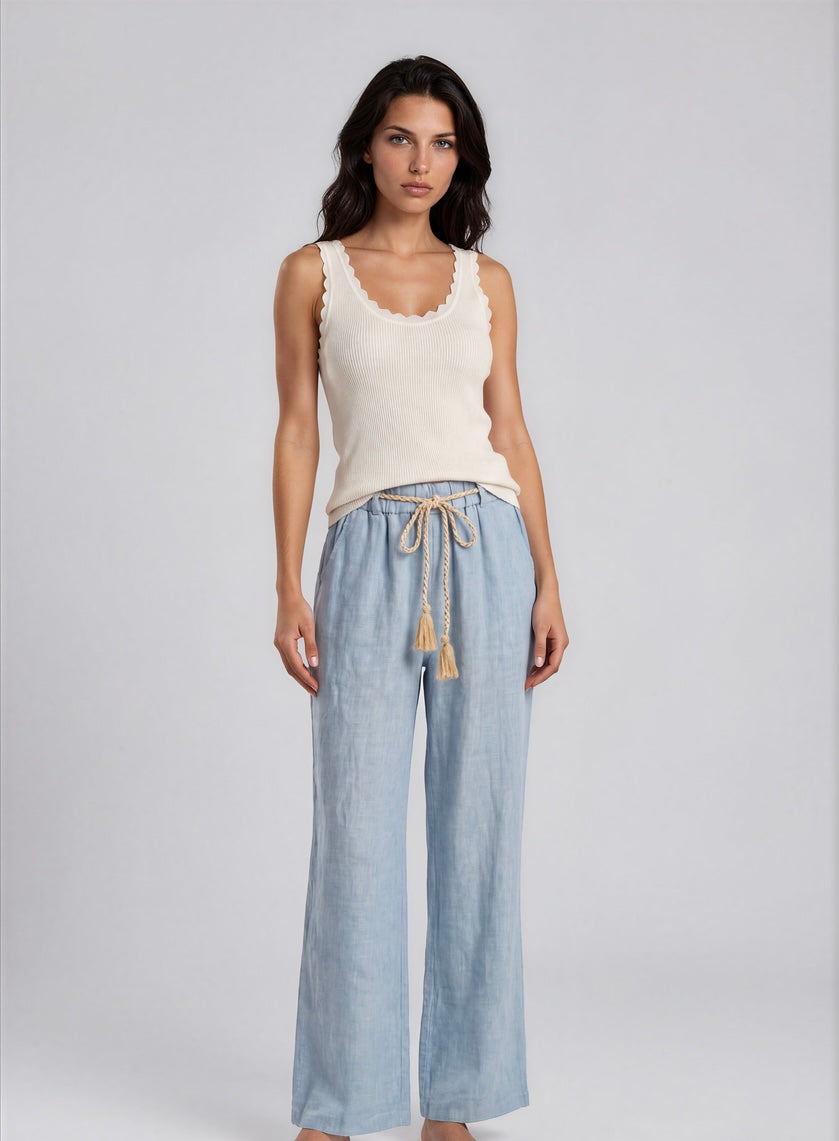 Broek Linnen I Blauw